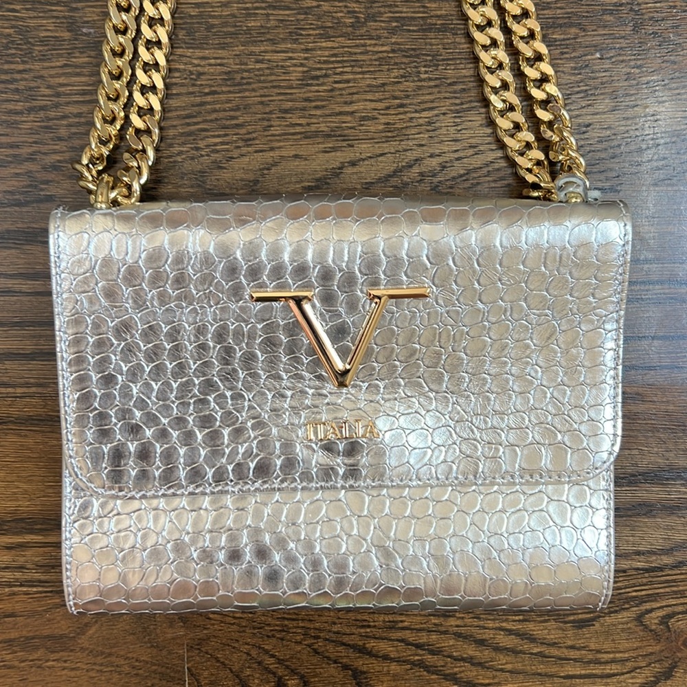V Italia Croc Embossed Leather Crossbody